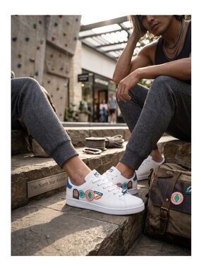 HTF: North Star ★ Retrostar Vegan Leather Sneakers ★ Blanco Azul ★ 39 6.5D 7D